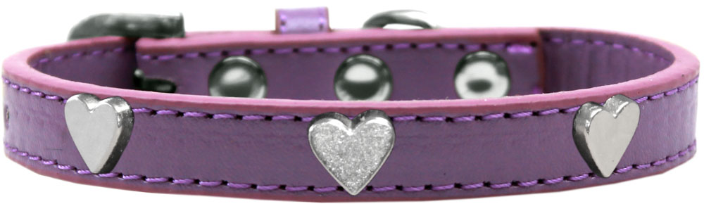 Silver Heart Widget Dog Collar Lavender Size 10